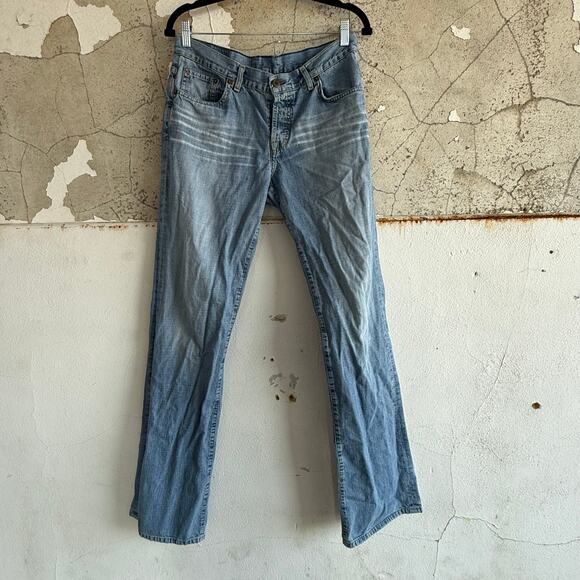 Y2K Lucky Brand Jeans Long Dungarees Made in USA Button Fly Light Wash Bootcut - Picture 1 of 7